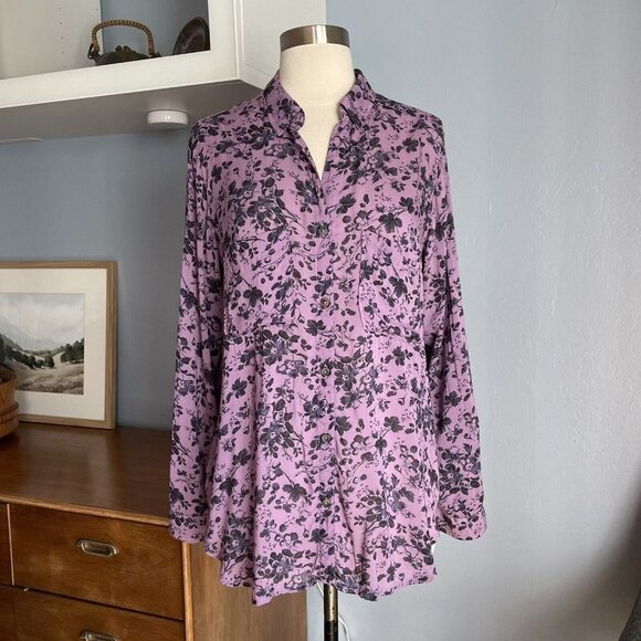 Anthropologie Pilcro The Romy Relaxed Buttondown Shirt Purple Floral - Picture 4 of 9